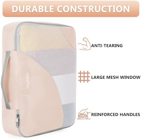 10 Set/8 Set Packing Cubes for Travel, Gifts for Women Mom,Anti-Tearing Suitcase Organizer for Luggage with Shoe & Hanging Toiletry Bag,OlarHike Vacation Essentials & Accessories for Cruise Ship,Cream - Image 4