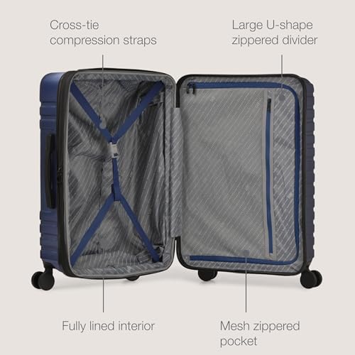 U.S. Traveler Boren Polycarbonate Hardside Rugged Travel Suitcase Luggage with 8 Spinner Wheels, Aluminum Handle, Navy, Checked-Large 30-Inch - Image 2