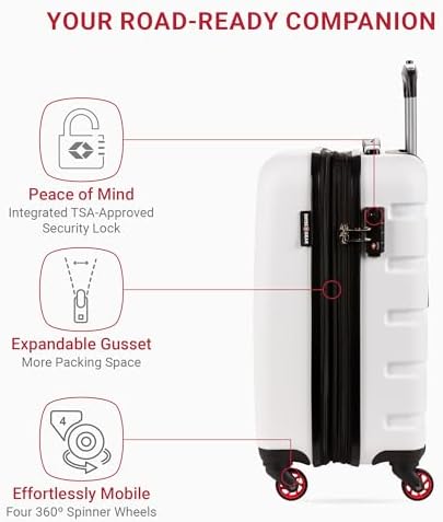 SwissGear 7366 Hardside Expandable Luggage with Spinner Wheels, White, Carry-On 19-Inch - Image 3