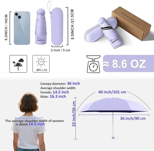BAODINI Travel Mini Umbrella for Purse With Case Small Compact UV Sun Protection Sun Lightweight Tiny Pocket Umbrella for Women Kids and Men - Image 3