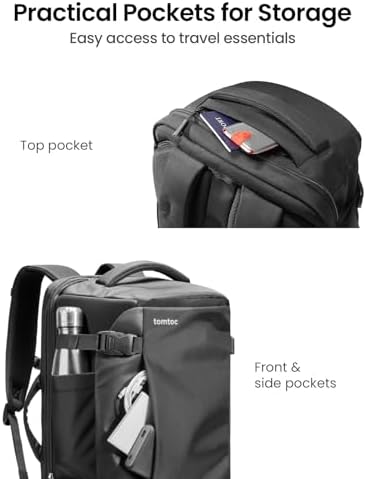 tomtoc Travel Backpack 40L, TSA Friendly Flight Approved Carry-on Luggage Hand Water-resistant Lightweight Business Rucksack, Durable Large Weekender Bag Daypack Fits 17.3 Inch Laptop, PFAS Free - Image 6
