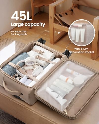 LOVEVOOK Carry On Luggage 22x14x9 Airline Approved, 20 Inch Softside with Wheels, Lightweight Spinner Suitcase with TSA Lock, Water-Resistant Large Capacity for Travel, Khaki - Image 5