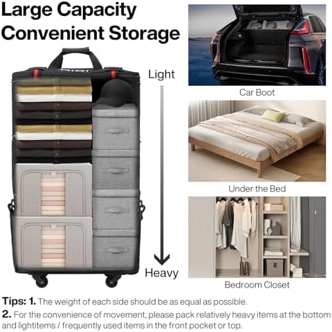 mixi Travel Bag with Wheels Expandable Foldable Luggage Bag Collapsible Rolling Travel Bag Duffel Bag Large Capacity Suitcase for Men Women, Black - Image 6