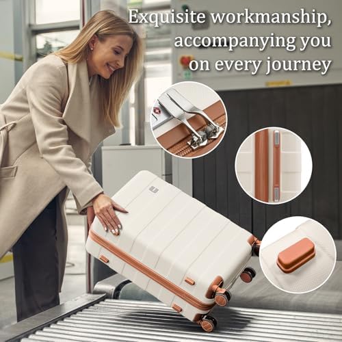 imiomo Hard Shell Luggage Sets 5 Piece for Women, Lightweight Hardside Rolling Suitcase Set with Spinner Wheels and TSA Lock, Beige - Image 6