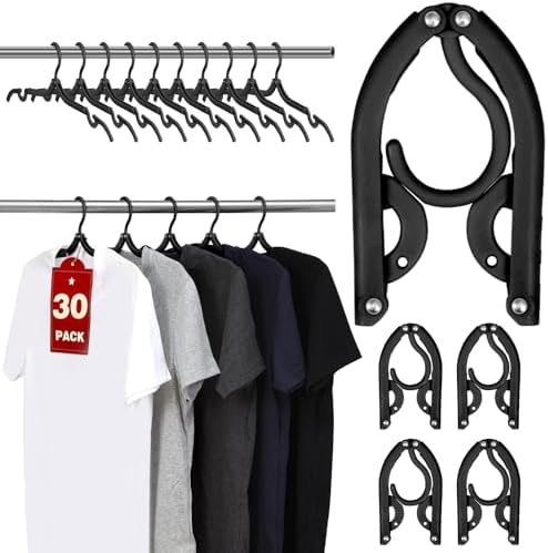 30 Pcs Travel Hangers, Cruise Ship Essentials Foldable Plastic Hangers Travel Essentials, Portable Cruises Must Haves, for Suitcase, RV Camping Airplane, Black