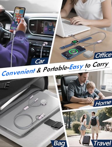 2Pack Multi Fast Charging Cable for Apple Watch Charger,iPhone Charger,[3-in-2 Travel Essentials] USB A/Type C/Lightning Cable for iWatch Ultra/SE/10-2,iPhone 16-11,Galaxy S25-21,Airpods,iPad-4FT - Image 3