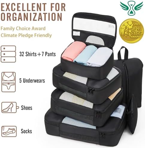 Veken 8 Set Packing Cubes for Travel Essentials, Suitcase Organizer Bags Set for Luggage, Road Trip Travel Accessories in 4 Sizes (Extra Large, Large, Medium, Small), Black - Image 5