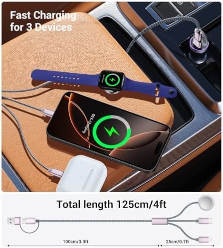 Temdan for Apple Watch Charger,3 in 2 USB C Cable for iPhone 16 Charger/Type C/Lightning,Multi Charging Cable Cord,Portable Travel Essentials Designed for iWatch Ultra/SE/10-1&iPhone 16-12-4FT - Image 5