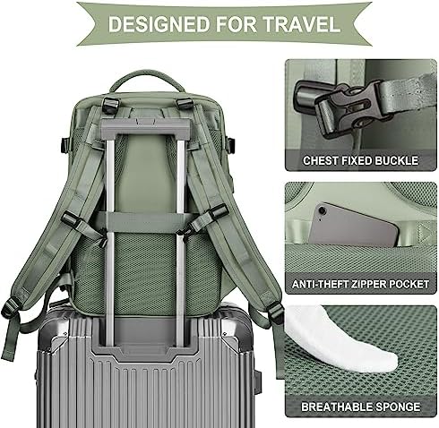 coowoz Large Travel Backpack For Women Men,Carry On Backpack,Hiking Backpack Waterproof Outdoor Sports Rucksack Casual Daypack travel essentials（Gray Green） - Image 6