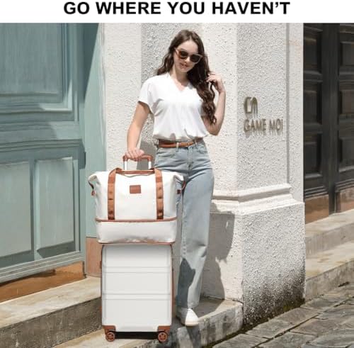 Kono Luggage Set 4 Piece Carry On Hardside Luggage with TSA Lock Spinner Wheels Carry On Suitcase Cream White - Image 8