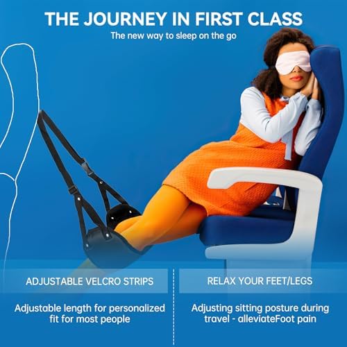 Plane Foot Hammock, Portable Airplane Foot Hammock for Plane Travel, Perfect Foot Sling for Airplane Travel, Leg Hammock to Relax Your Feet, Fly Essential Long Flight Must Haves, Black & Blue, 2 Pack - Image 3