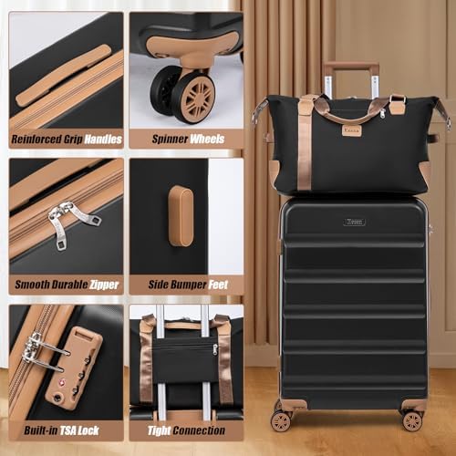 Luggage Sets 5 Piece,Hard Case Suitcase Set with Spinner Wheels,Hardshell Lightweight Travel Luggage with TSA Lock (Black,20/24/28 Inch) - Image 3