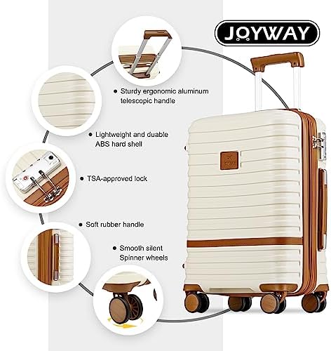 Joyway Carry On Luggage 20 Inch Expandable Suitcase with Spinner Wheel, 4 Piece Hard Shell Luggage Set with TSA Lock(White brown) - Image 9
