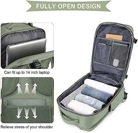 coowoz Large Travel Backpack For Women Men,Carry On Backpack,Hiking Backpack Waterproof Outdoor Sports Rucksack Casual Daypack travel essentials（Gray Green） - Image 5