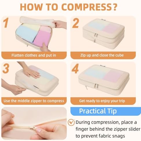 BAGAIL 4 Set/6 Set/8 Set Compression Packing Cubes Travel Accessories Expandable Packing Organizers (Square Mesh, 06-Beige) - Image 4