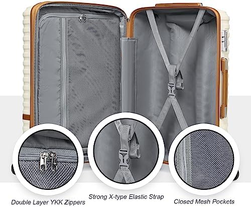 Joyway Carry On Luggage 20 Inch Expandable Suitcase with Spinner Wheel, 4 Piece Hard Shell Luggage Set with TSA Lock(White brown) - Image 6