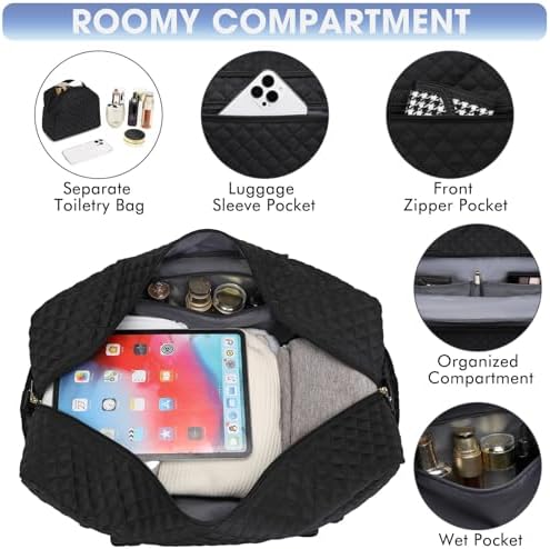 Large Women Travel Duffle Bag - Carry on Overnight Bag Weekend Travel Duffel Tote Bag Yoga Gym Bag with Wet Pocket Toiletry Weekender Overnight Bag for Travel Business Trips Sport Hospital Black - Image 4