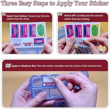 Pill Organizer with Medicine Labels Travel Daily Pill Container Mini Medication Organizer Storage Pill Organizer Travel Essentials Pill Case 7 Day (Pink & 161 Lables) - Image 2