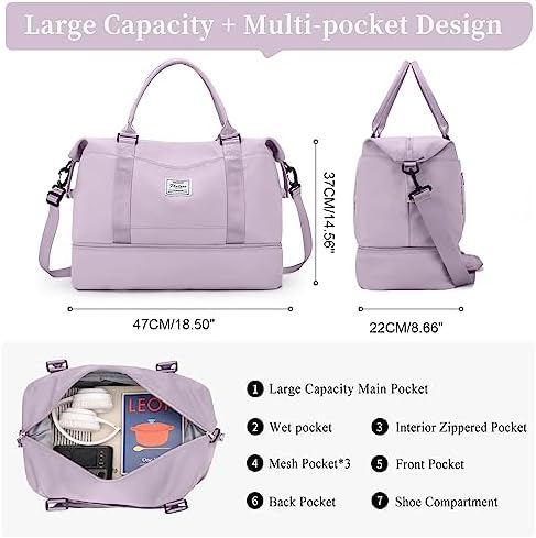 Weekender Bags for Women,Personal Item Travel Bag with Shoes Compartment,Overnight Travel Duffel Bag with Toiletry Bag - Image 4