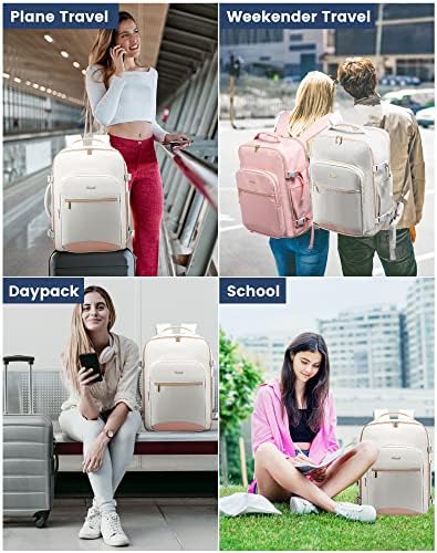 LOVEVOOK Carry on Travel Backpack, 40L Waterproof Large 17inch Laptop Luggage Daypack as Personal Item Flight Approved, Business Weekender Overnight with 3 Packing Cubes, Light gray-Pink - Image 3