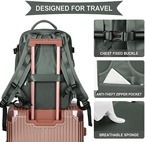coowoz Large Travel Backpack For Women Men,Carry On Backpack,Hiking Backpack Waterproof Outdoor Sports Rucksack Casual Daypack Travel Essentials(Olive Green) - Image 7