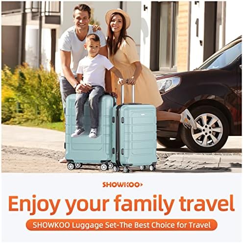 SHOWKOO Luggage Sets Expandable PC+ABS Durable Suitcase Double Wheels TSA Lock Mint Green - Image 2