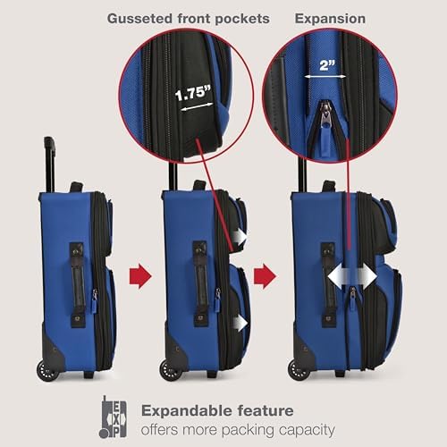 U.S. Traveler Rio Softside Expandable Carry-on Rolling Luggage, Blue, 2 Wheel Set - Image 6