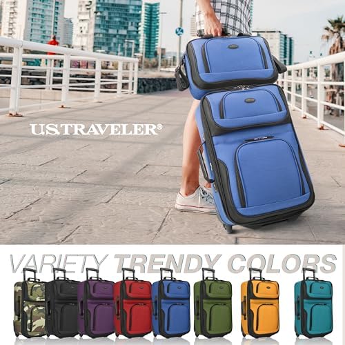 U.S. Traveler Rio Softside Expandable Carry-on Rolling Luggage, Blue, 2 Wheel Set - Image 2