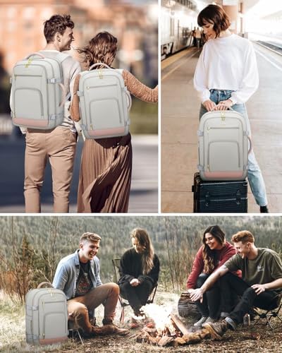 LOVEVOOK Travel Backpack For Women, 40L Carry On Backpack Flight Approved, TSA Personal Item Travel Bag Fits 17 Inch Laptop, Business Weekender Overnight Waterproof Daypack With 2 Cubes, Grey-Pink - Image 8
