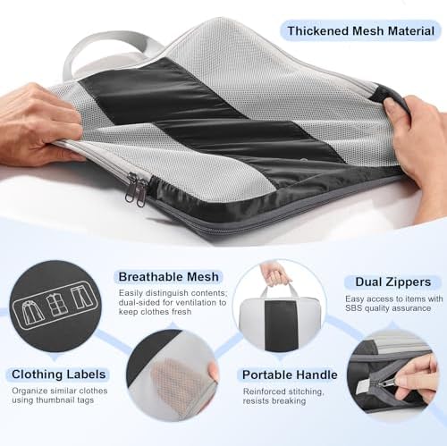 10 Set Compression Packing Cubes for Travel Essentials,Compressible Expandable Packing Cubes for Suitcase,OlarHike Luggage Organizer Bags for Travel,Handy Helper for Organizing Clothes(Black) - Image 6