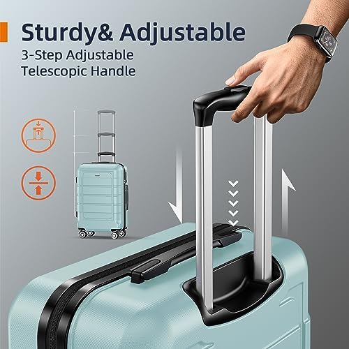 SHOWKOO Luggage Sets Expandable PC+ABS Durable Suitcase Double Wheels TSA Lock Mint Green - Image 6