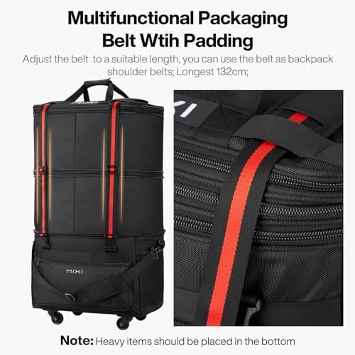 mixi Travel Bag with Wheels Expandable Foldable Luggage Bag Collapsible Rolling Travel Bag Duffel Bag Large Capacity Suitcase for Men Women, Black - Image 3
