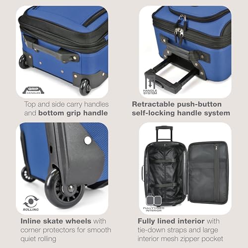 U.S. Traveler Rio Softside Expandable Carry-on Rolling Luggage, Blue, 2 Wheel Set - Image 5