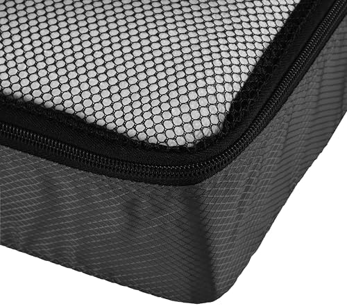 Amazon Basics Lightweight Packing Cubes Travel Organizer Set with Double Zipper, Mesh Top, Durable Polyester, Medium, 4 Piece, Black - Image 6