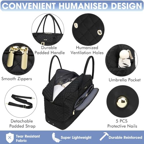 Large Women Travel Duffle Bag - Carry on Overnight Bag Weekend Travel Duffel Tote Bag Yoga Gym Bag with Wet Pocket Toiletry Weekender Overnight Bag for Travel Business Trips Sport Hospital Black - Image 3