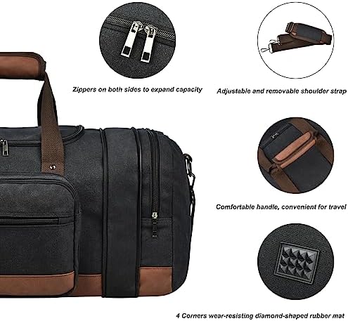 Litvyak Duffle Bag for Travel, 50L Canvas Travel Duffel Bags Overnight Weekend Gym Carry On Luggage Bag for Men & Women(Black) - Image 5